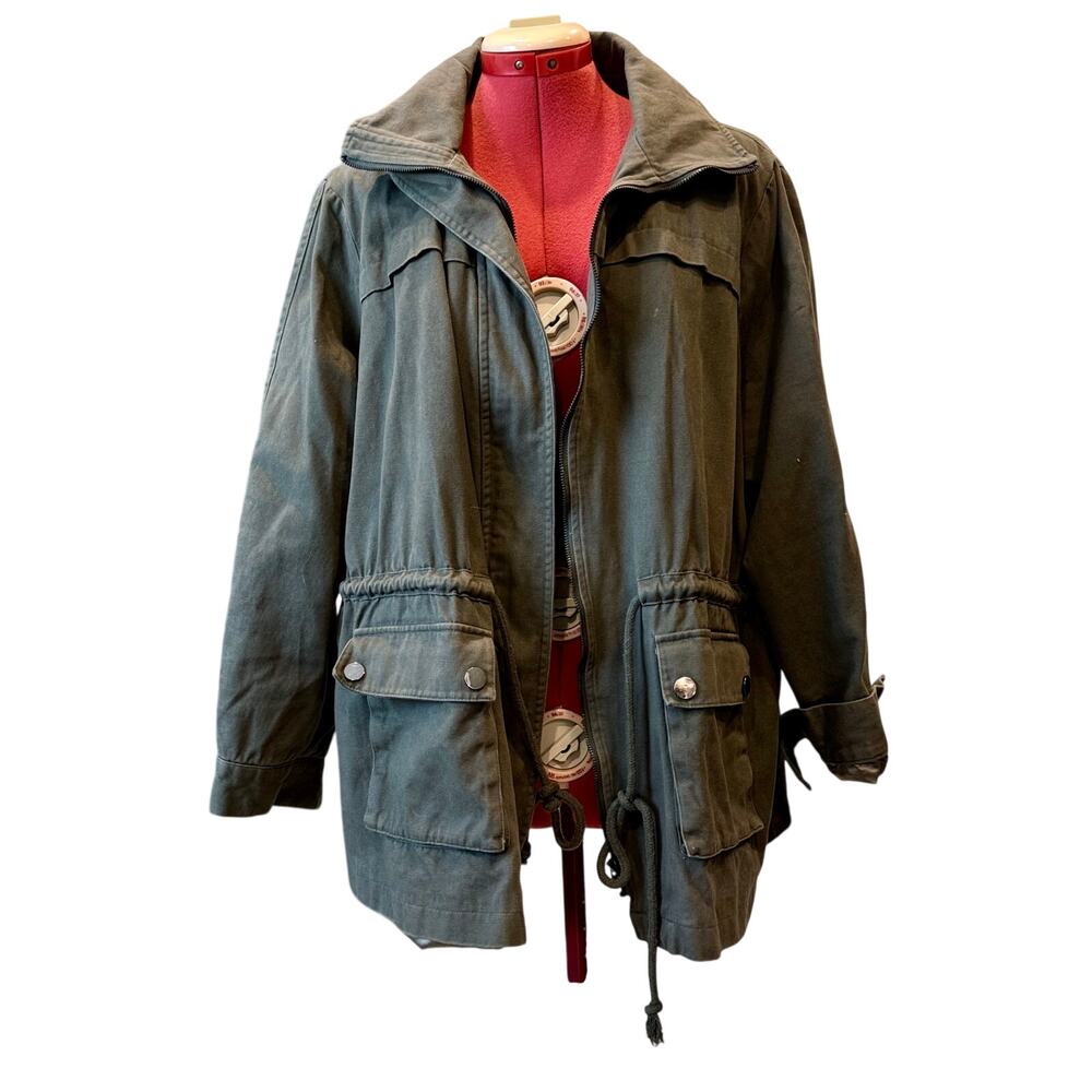 ModCloth Olive Green Utility Jacket 1X Plus Size Safari Anorak Drawstring Waist